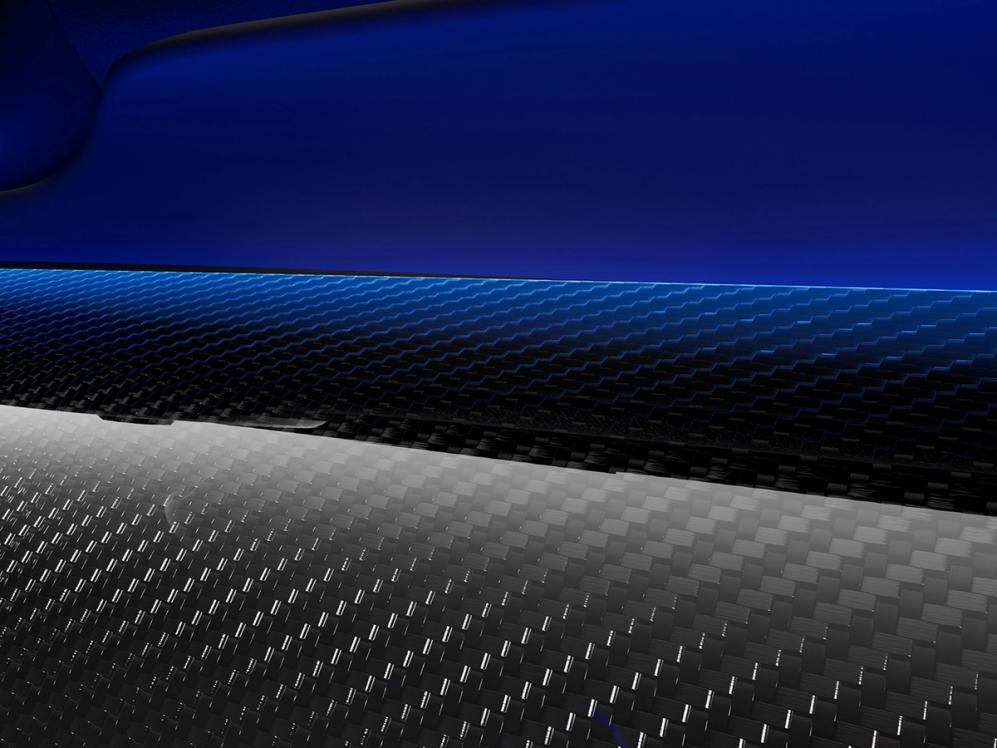 Nahaufnahme der Carbon Struktur des AMG Performance Lenkrads.