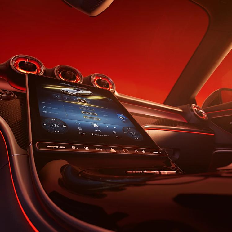 Der Innenraum des Cabriolets schwungvoll in Szene gesetzt.