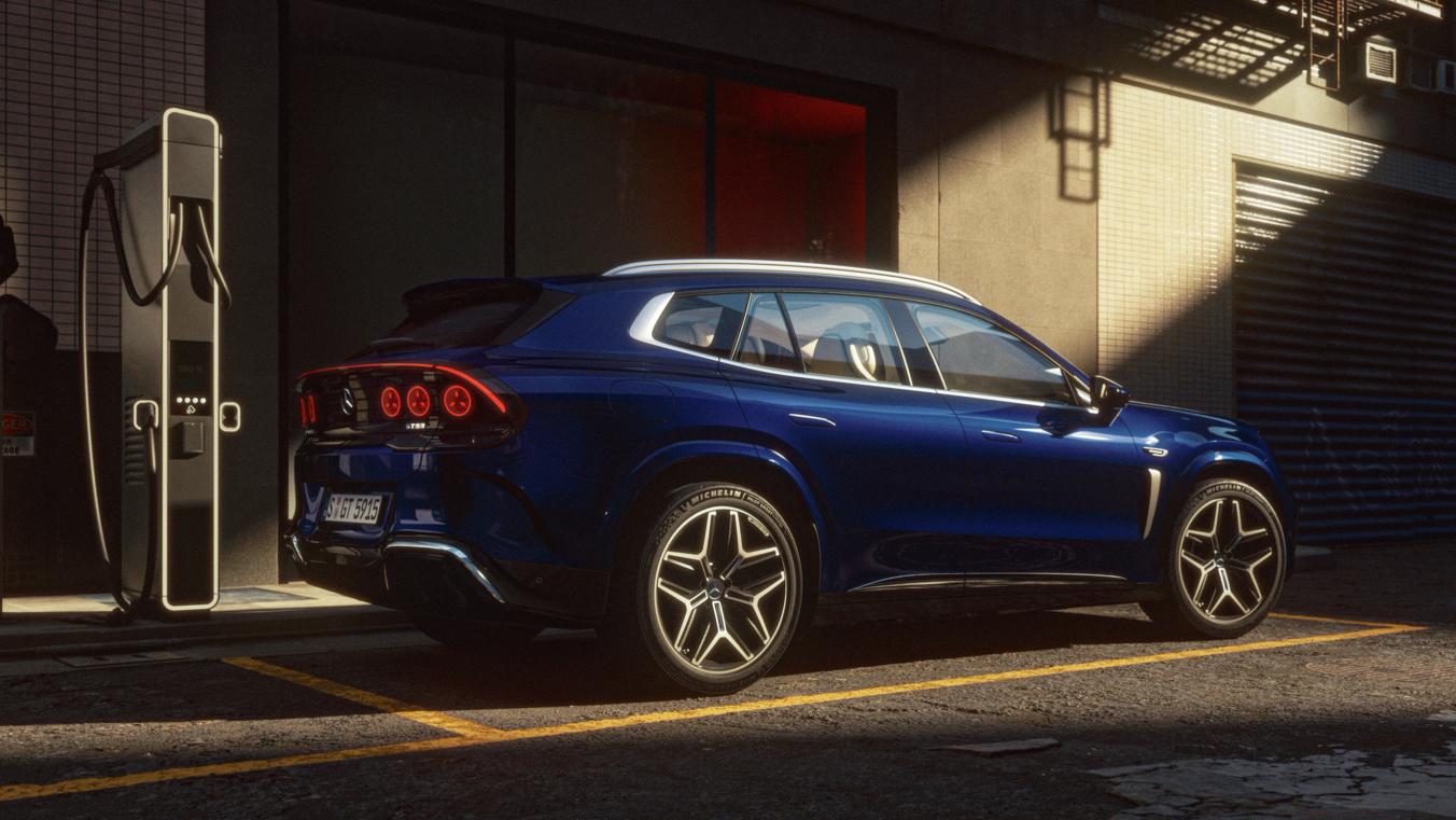 The Mercedes-AMG GT 53 SUV is parked at a charging point