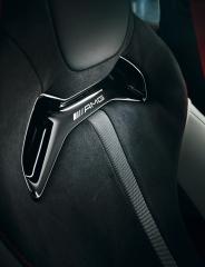 Close-up of the AMG logo on the seat