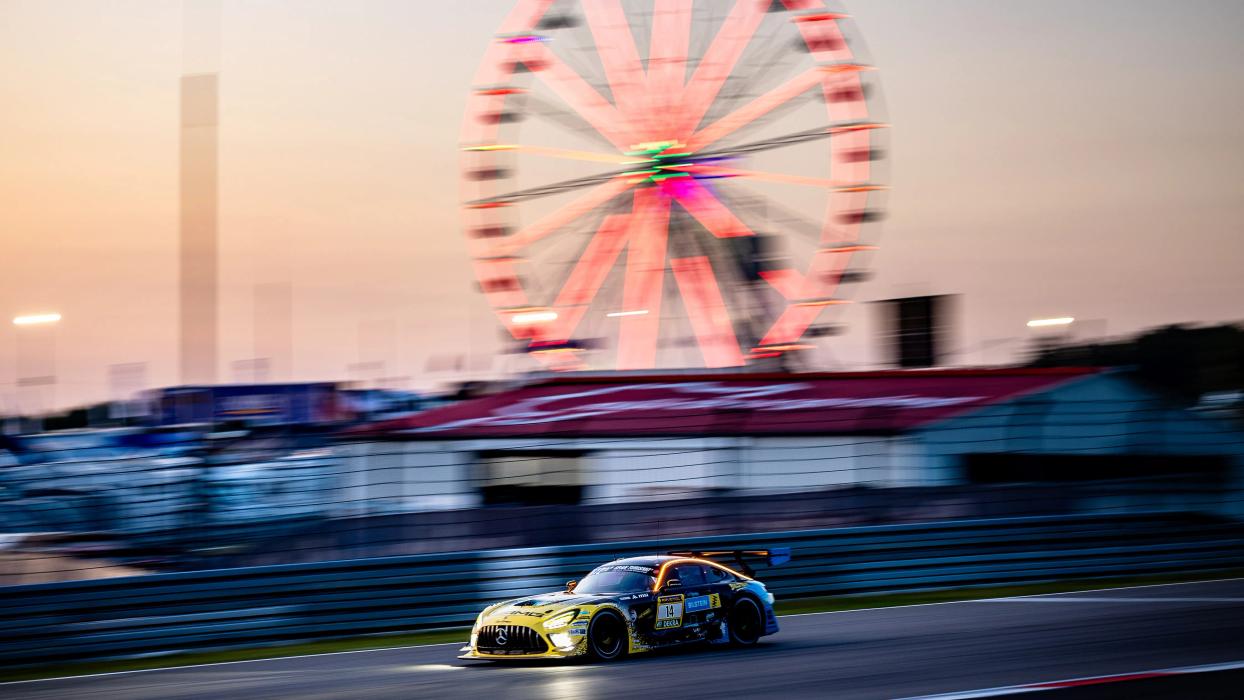 Mercedes-AMG GT in front of a Ferris wheel at the Nürburgring 2025