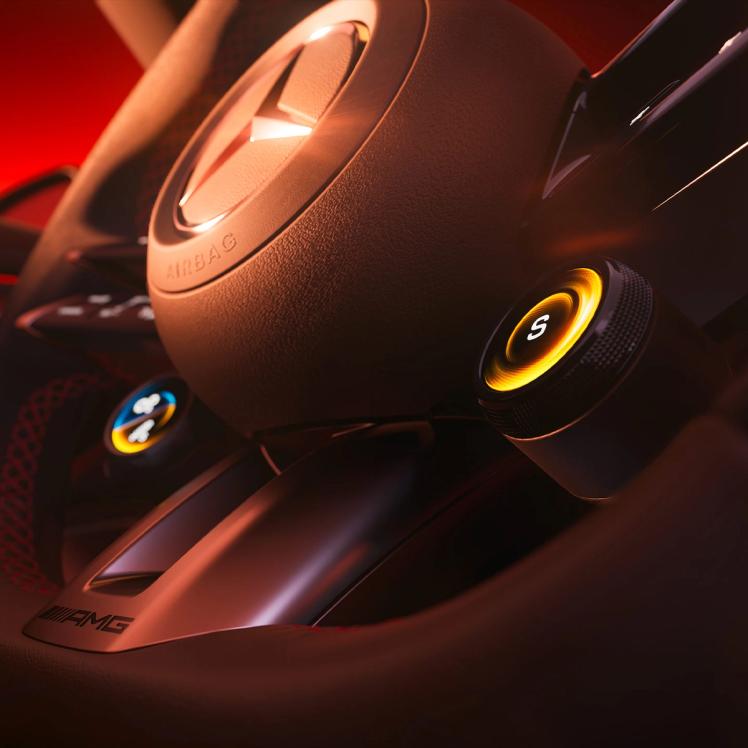 Das Lenkrad des neuen Cabriolets im Fokus.