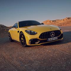 The new Mercedes-AMG GT Coupé 43 in a desert landscape.