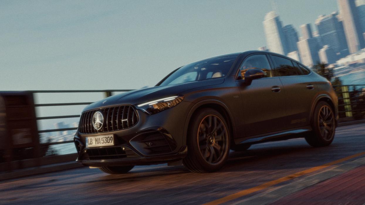 Mercedes-AMG GLC 53 4MATIC+ Coupé in an urban setting on a bridge