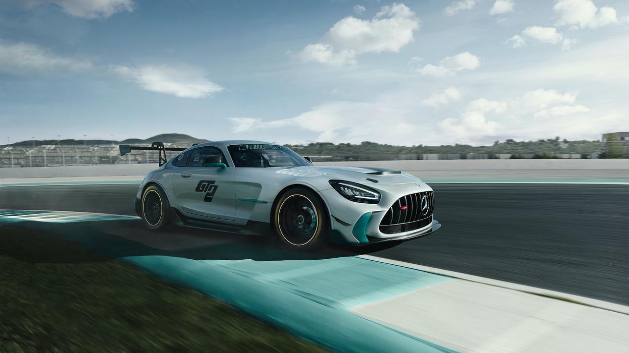 The Mercedes-AMG GT 2 on a racetrack