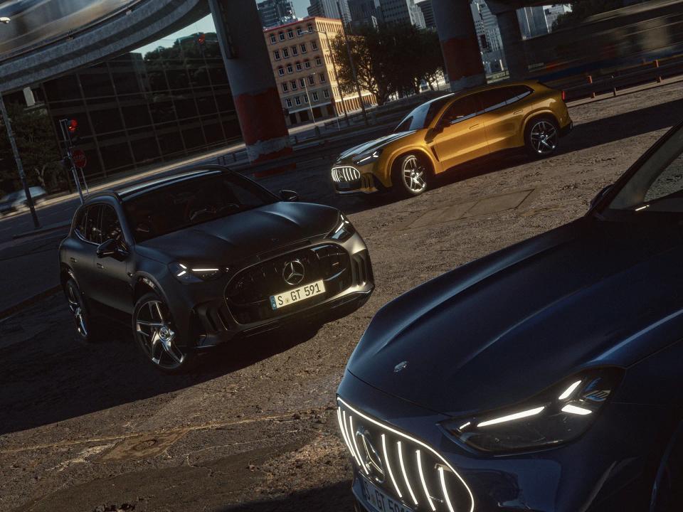 View of the Mercedes-AMG GT SUV of all three variants