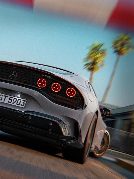 Rear view of the Mercedes-AMG GT 55 4-door Coupé whilst drifting
