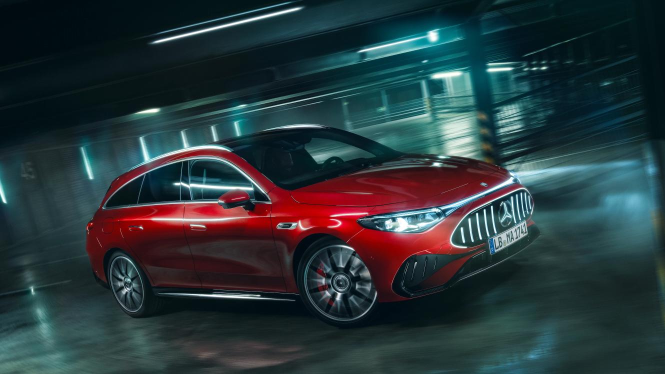 The new Mercedes-AMG CLA 45 Electric Shooting Brake in an underground car park