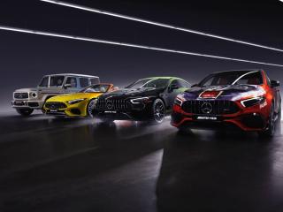Four different AMG vehicle models, side by side