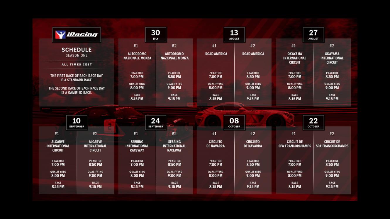 Eine Grafik, die den Rennkalender für iRacing zeigt.