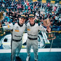 Maro Engel and Eduardo Mortana present their 2017 trophies