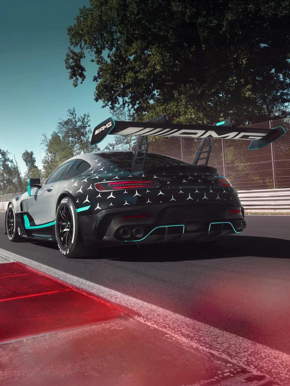 Rear view of the Mercedes-AMG GT2 Edition W16 on the race track
