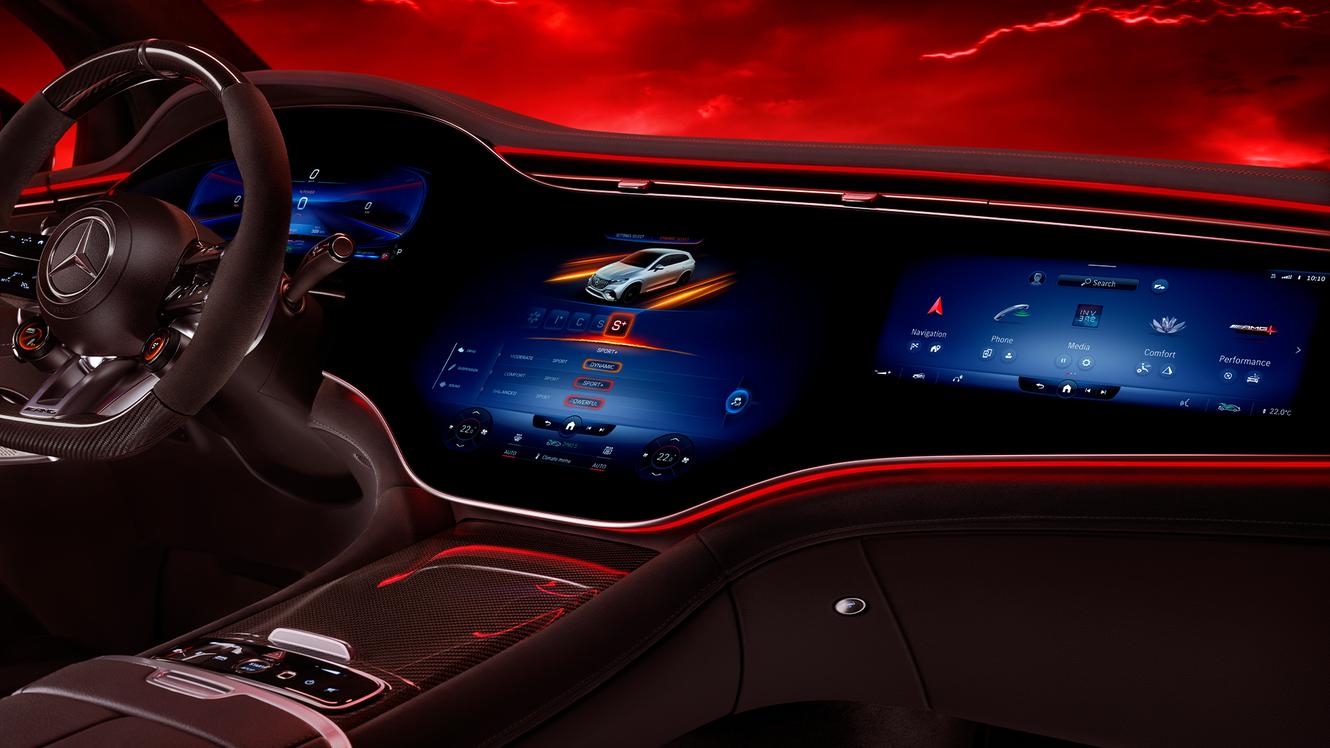 Interieur eines Mercedes-AMG EQE 53 SUV's.