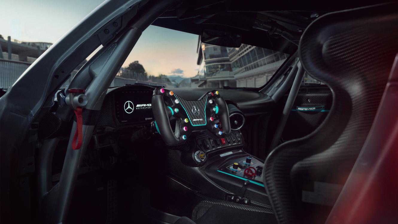 View of the cockpit of the Mercedes-AMG GT2 Edition W16