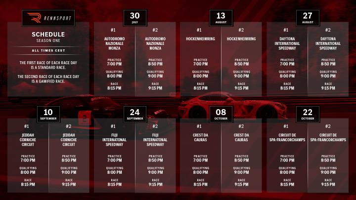 Eine Grafik, die den Rennkalender für Rennsport zeigt.