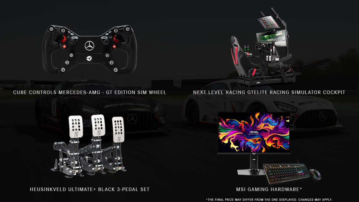 Bild das SIM controller, rig, Pedale und Monitor zeigt.