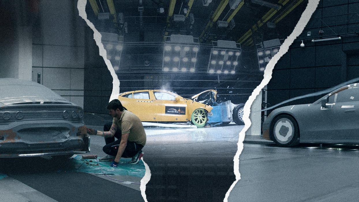 Ola Källenius and Micheal Schiebe test driving the fully electric Mercedes-AMG GT 4-Door Coupé.