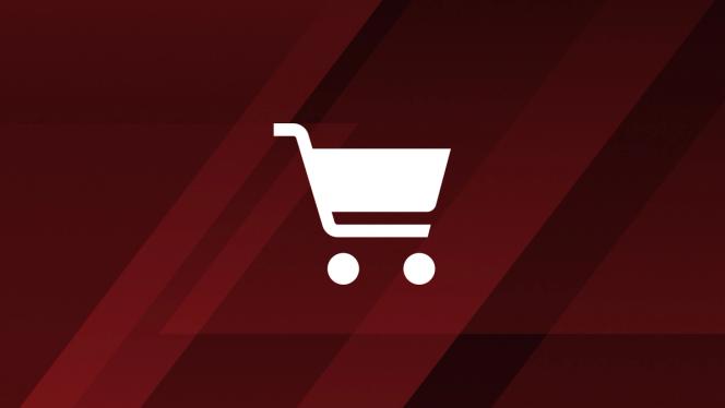 AMG Icon eines Einkaufwagens vor rotem Hintergrund