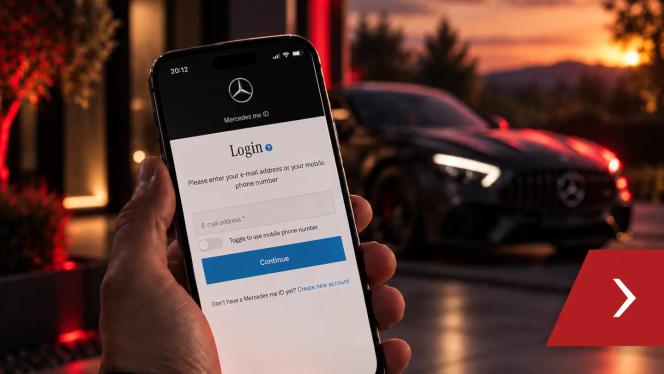 A smartphone displays the Mercedes me login screen