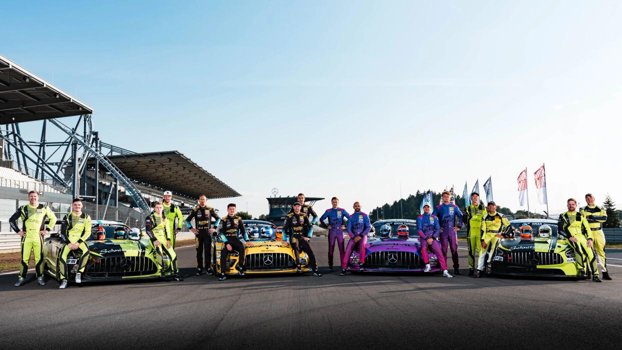 Four Mercedes-AMG GT teams at the Nürburgring.